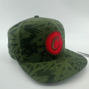 Cookies Snapback Hat Men OS Green Camo Leaf Print Embroidered Logo Flat Brim